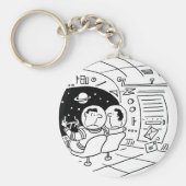 Spacemen in ruimteschip met postbezorging. Grappig Sleutelhanger (Voorkant)