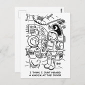 Spacemen op het ruimteschip Hear Knock aan de deur Briefkaart (Voorkant / Achterkant)