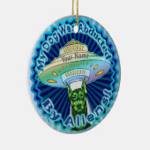 Spaceship Alien Dog Abductie Keramisch Ornament (Rechts)