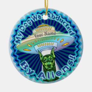 Spaceship Alien Dog Abductie Keramisch Ornament