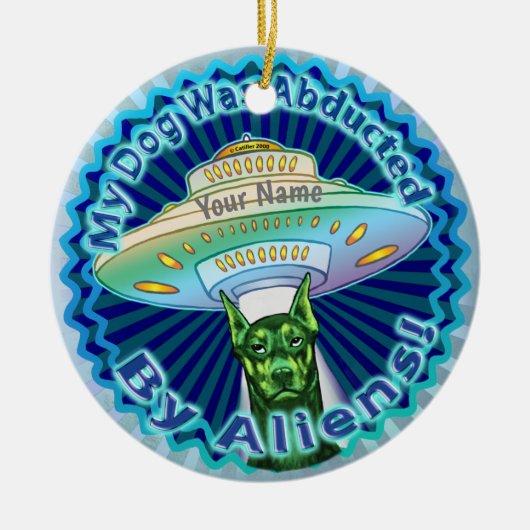 Spaceship Alien Dog Abductie Keramisch Ornament (Voorkant)