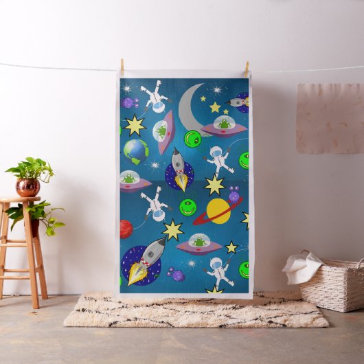 Spaceship Aliens Astronaut Fabric Stof (Voorbeeld)
