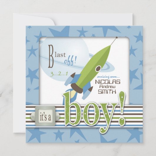 Spaceship Baby shower Invitation Kaart (Voorkant)