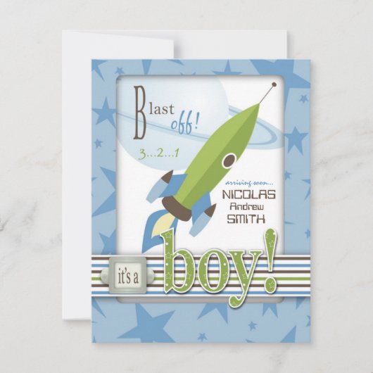 Spaceship Baby shower Invitation Kaart (Voorkant)
