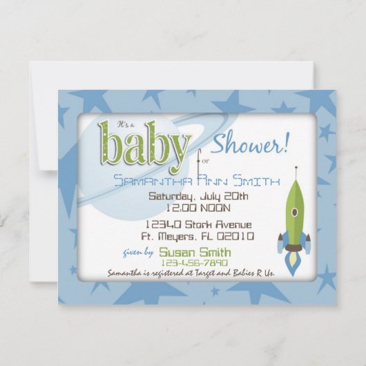 Spaceship Baby shower Invitation Kaart (Achterkant)