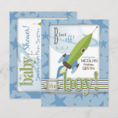 Spaceship Baby shower Invitation Kaart (Voorkant / Achterkant)