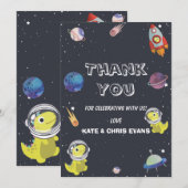 Spaceship Dinosaur Star Planet Galaxy Baby shower Bedankkaart (Voorkant / Achterkant)