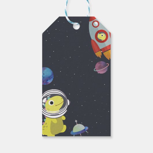 Spaceship Dinosaur Star Planet Galaxy Baby shower Cadeaulabel (Achterkant)