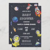 Spaceship Dinosaur Star Planet Galaxy Baby shower Kaart (Voorkant / Achterkant)