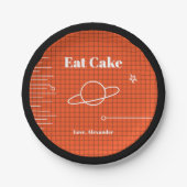 Spaceship Eat Cake Birthday Papieren Bordje (Voorkant)