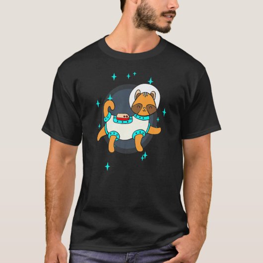 Spaceship Galaxy Stars Flying Cat Kat Cute Fly S T-shirt (Voorkant)