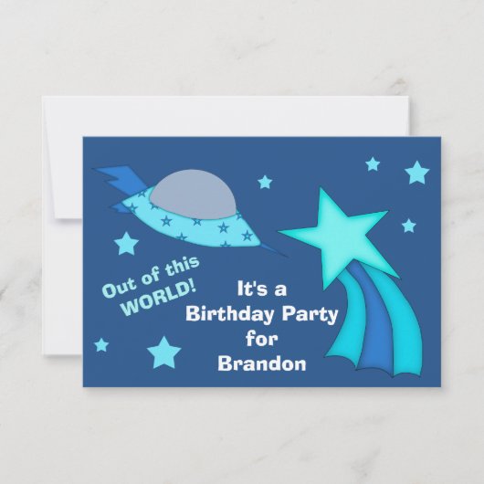 Spaceship Kinderen Birthday Party Kaart (Voorkant)
