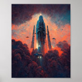 Spaceship Liftoff Sci-Fi Art Poster (Voorkant)
