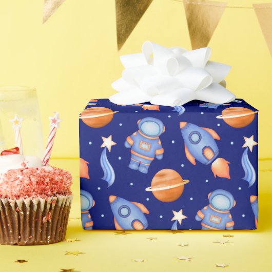 Spaceship & Planets Boys Birthday Astronaut Cadeaupapier (Verjaardagsfeest)