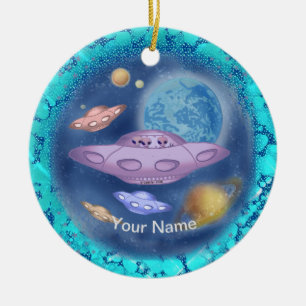 Spaceship Roadtrip aangepaste naam Versiering Keramisch Ornament