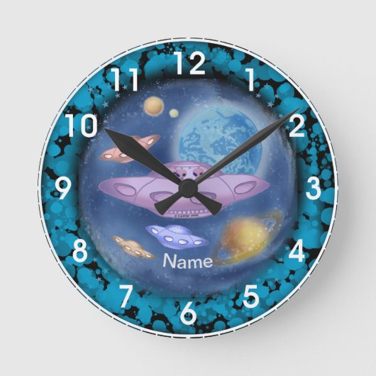 Spaceship Roadtrip Clock Ronde Klok (Voorkant)