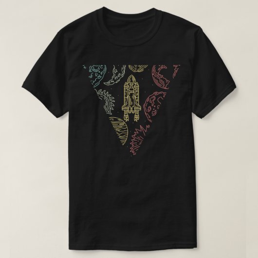 Spaceship Rocket Space Shuttle Planets Triangle Ge T-shirt (Design voorkant)