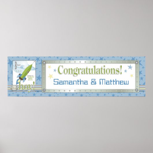 Spaceship & Stars Baby shower Banner Poster (Voorkant)