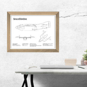 SpaceShipOne - Vliegtuigblauwdruk tekeningen BD Foto Afdruk