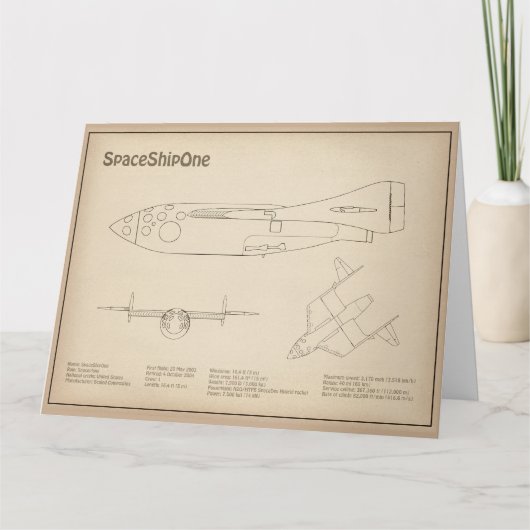 SpaceShipOne - Vliegtuigblauwdruk Tekenplannen SD Bedankkaart (Voorkant)