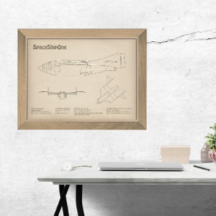 SpaceShipOne - Vliegtuigblauwdruk Tekenplannen SD Foto Afdruk