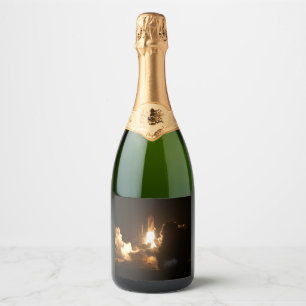 Spaceshuttle Aarde baan ruimtevaartuig nacht Canva Sparkling Wijnetiket
