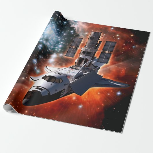 Spaceshuttle Atlantis Hubble-telescoop Kunstwerk Cadeaupapier (Uitgerold)