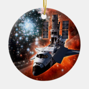 Spaceshuttle Atlantis Hubble-telescoop Kunstwerk Keramisch Ornament