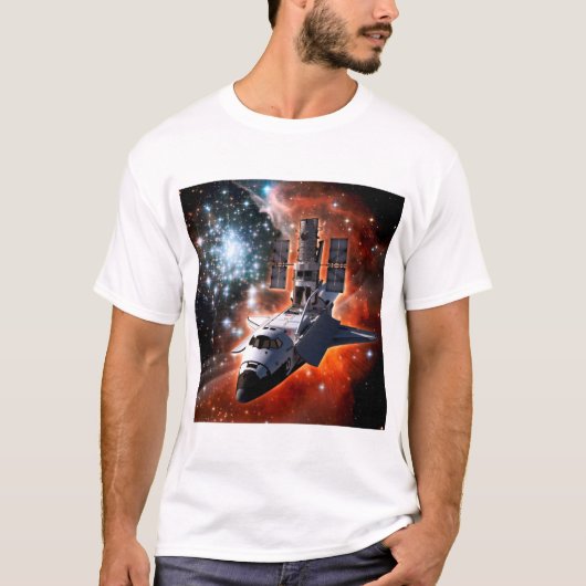 Spaceshuttle Atlantis Hubble-telescoop Kunstwerk T-shirt (Voorkant)