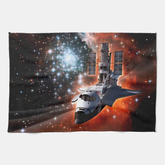 Spaceshuttle Atlantis Hubble-telescoop Kunstwerk Theedoek (Horizontaal)