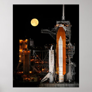 Spaceshuttle Discovery en Maan Poster