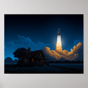 Spaceshuttle Raketlancering 's Nachts Achter Boerd Poster