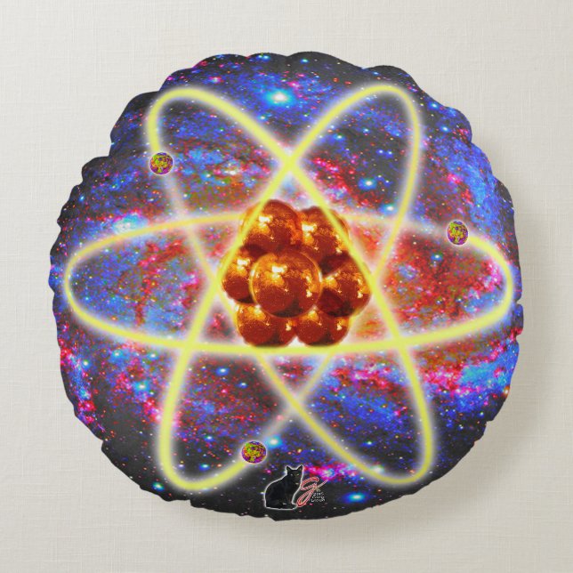 Spacey Atomic Round Pillow Rond Kussen (Voorkant)