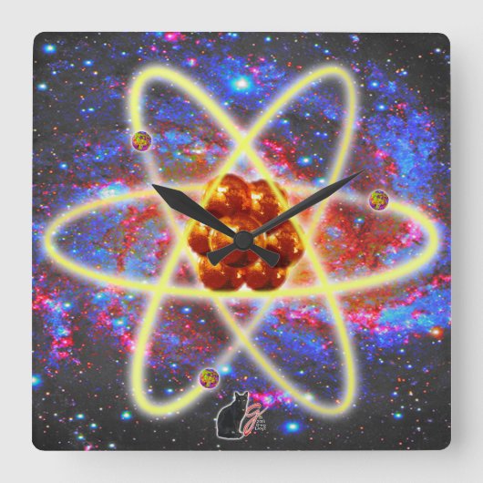Spacey Atomic Vierkante Klok (Voorkant)