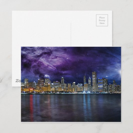 Spacey Chicago Skyline Briefkaart (Voorkant / Achterkant)