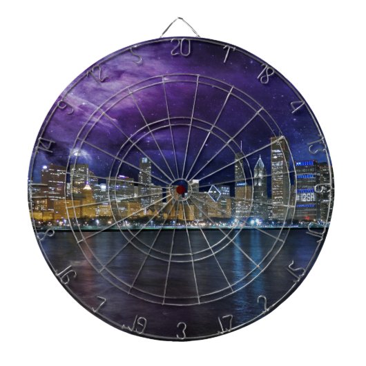 Spacey Chicago Skyline Dartbord (Voorkant)