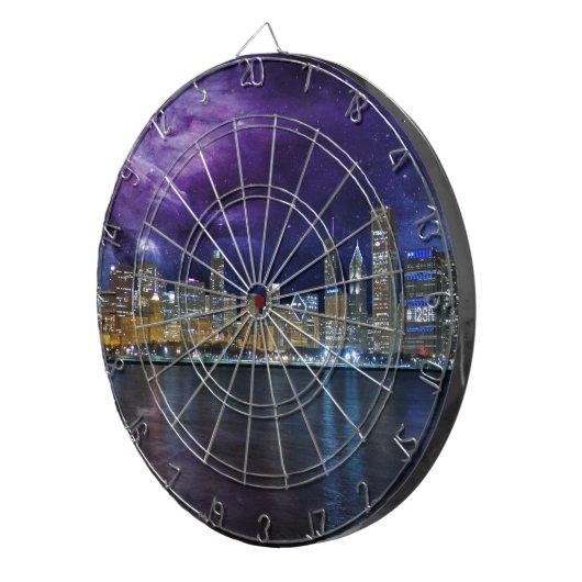 Spacey Chicago Skyline Dartbord (Voorkant Rechts)