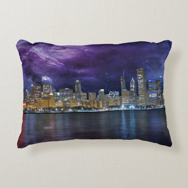 Spacey Chicago Skyline Decoratief Kussen (Voorkant)