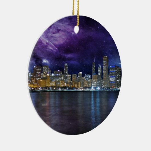 Spacey Chicago Skyline Keramisch Ornament (Rechts)