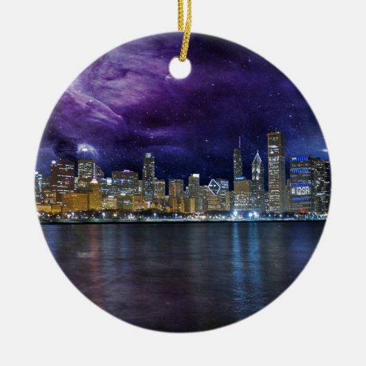 Spacey Chicago Skyline Keramisch Ornament (Voorkant)