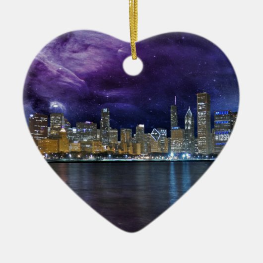 Spacey Chicago Skyline Keramisch Ornament (Voorkant)