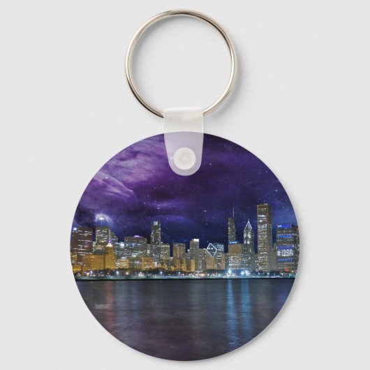 Spacey Chicago Skyline Sleutelhanger (Voorkant)