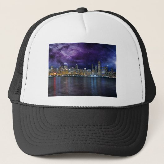Spacey Chicago Skyline Trucker Pet (Voorkant)