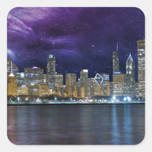 Spacey Chicago Skyline Vierkante Sticker