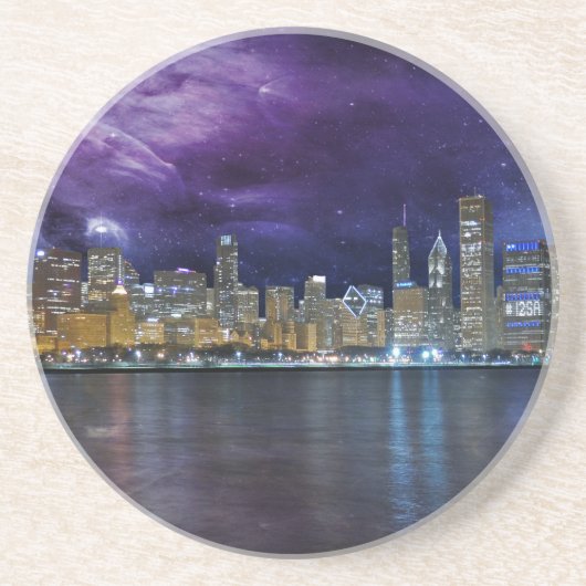 Spacey Chicago Skyline Zandsteen Onderzetter (Voorkant)