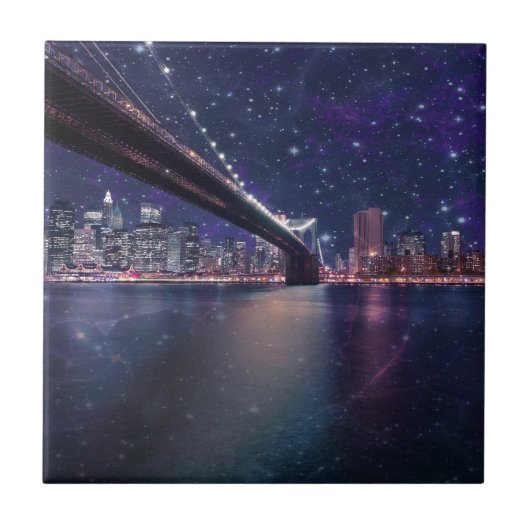 Spacey Manhattan Skyline Tegeltje (Voorkant)