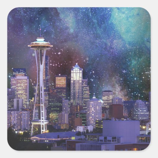 Spacey Seattle Vierkante Sticker (Voorkant)