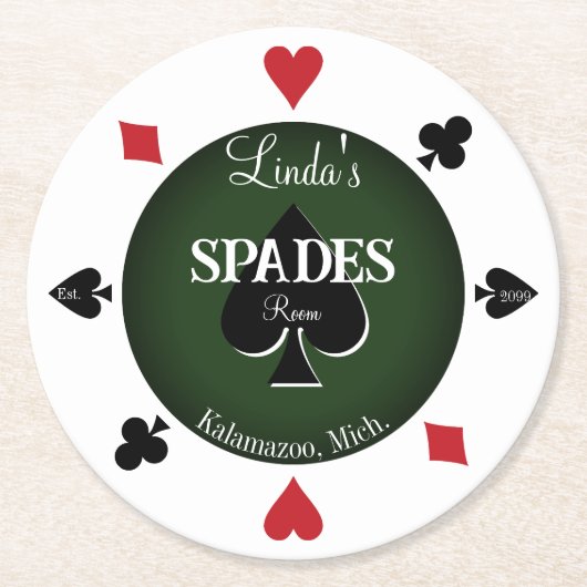 Spades Kaart Game Room Round Paper Onderzetters (Voorkant)