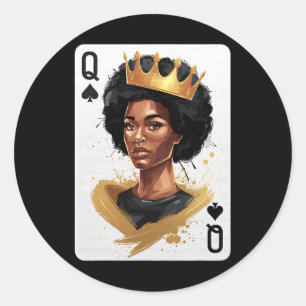 Spades Queen Poker Kaart Afro Amerikaanse zwarte g Ronde Sticker