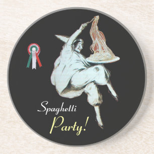 SPAGETTI PARTIJ, ITALIAANSE KITCHEN, rood zwart wi Zandsteen Onderzetter